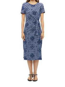 s.Oliver Damen Midikleid in indigo - Ärmel: kurzarm
