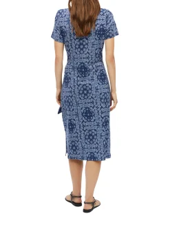 s.Oliver Damen Midikleid in indigo - Ärmel: kurzarm