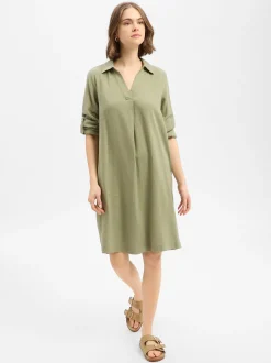 s.Oliver Damen Midikleid mit Leinen in oliv