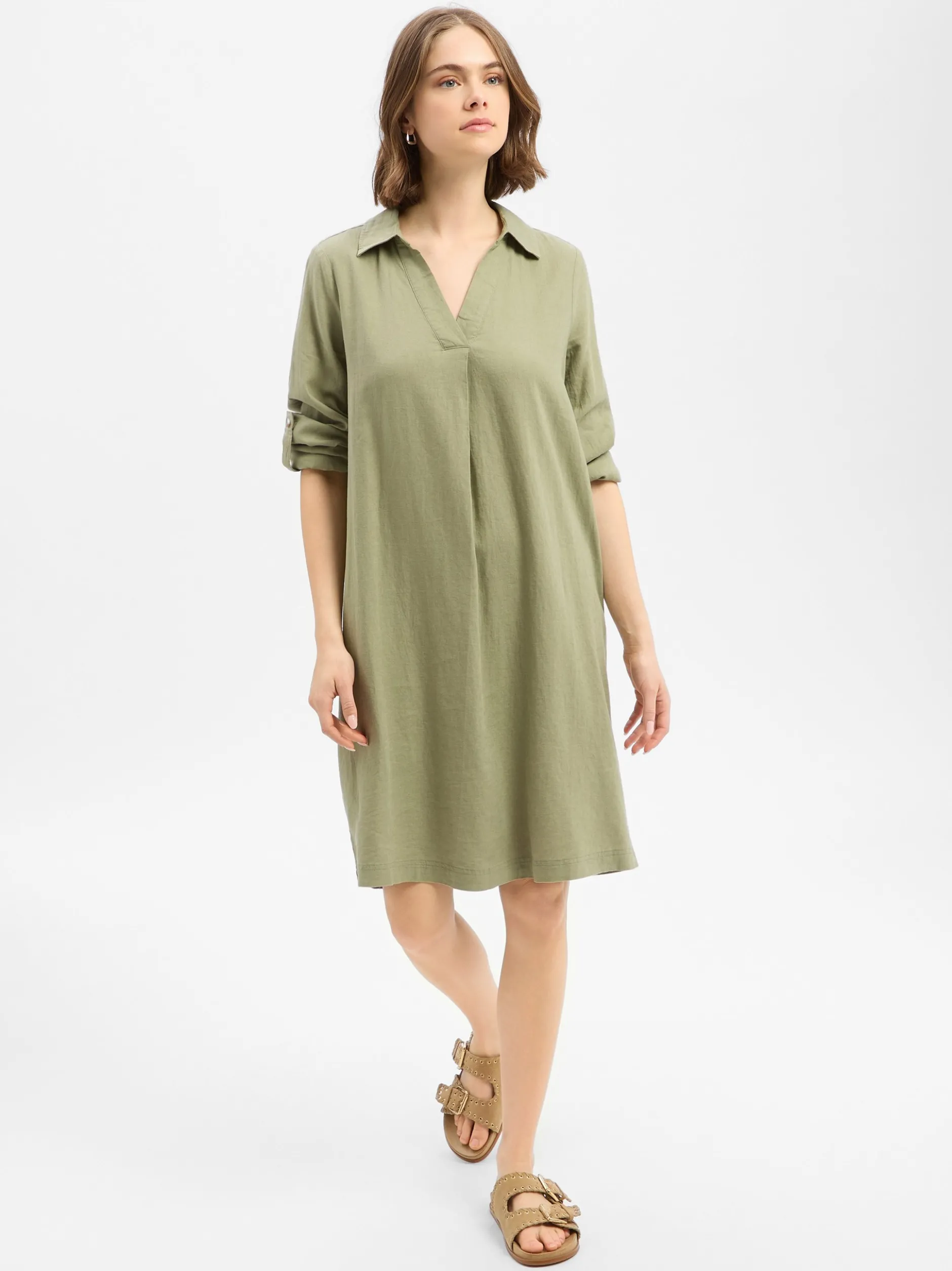 s.Oliver Damen Midikleid mit Leinen in oliv