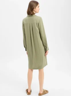 s.Oliver Damen Midikleid mit Leinen in oliv