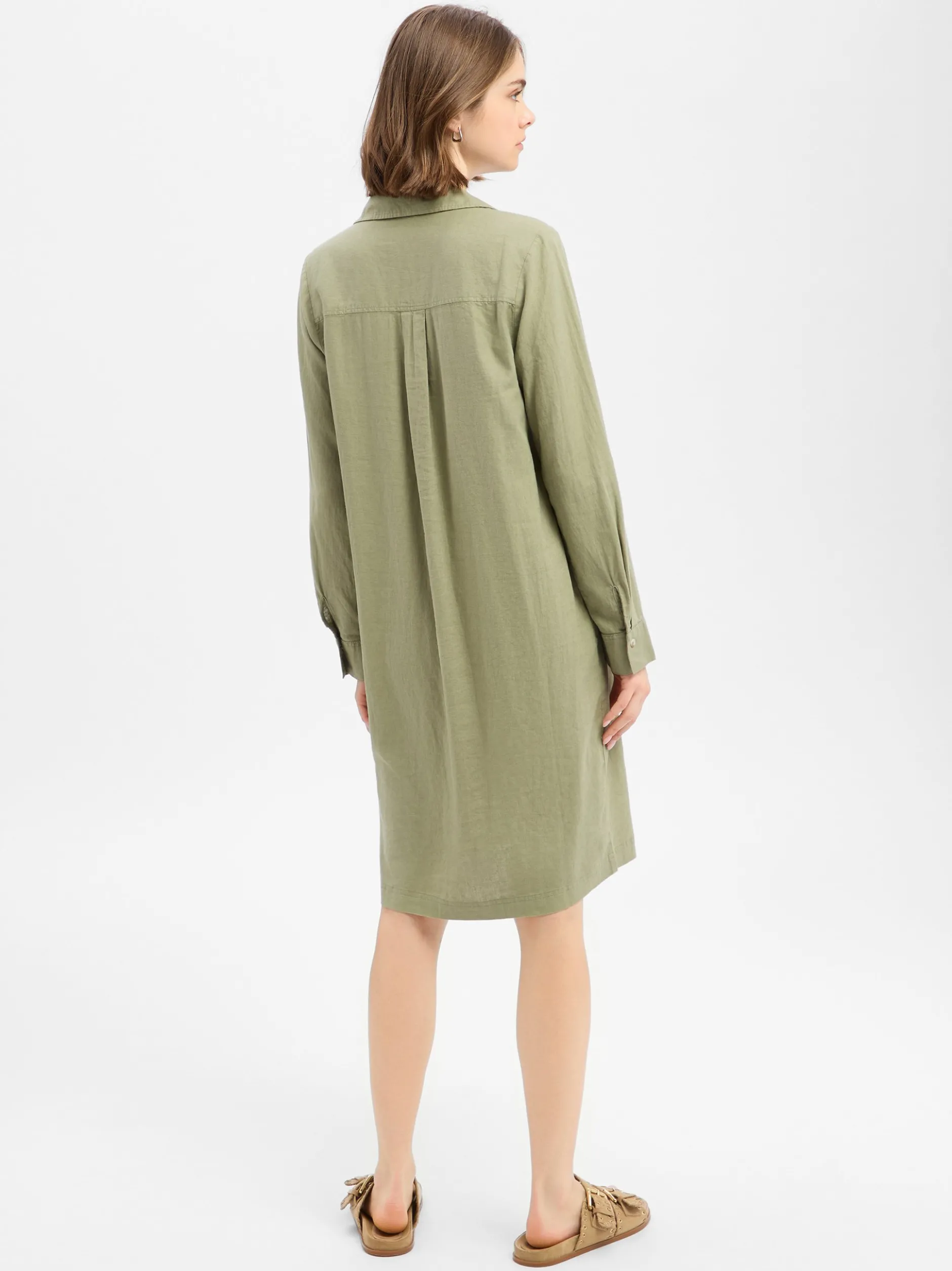 s.Oliver Damen Midikleid mit Leinen in oliv