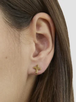 s.Oliver Damen Ohrstecker - Modern Cross in gold
