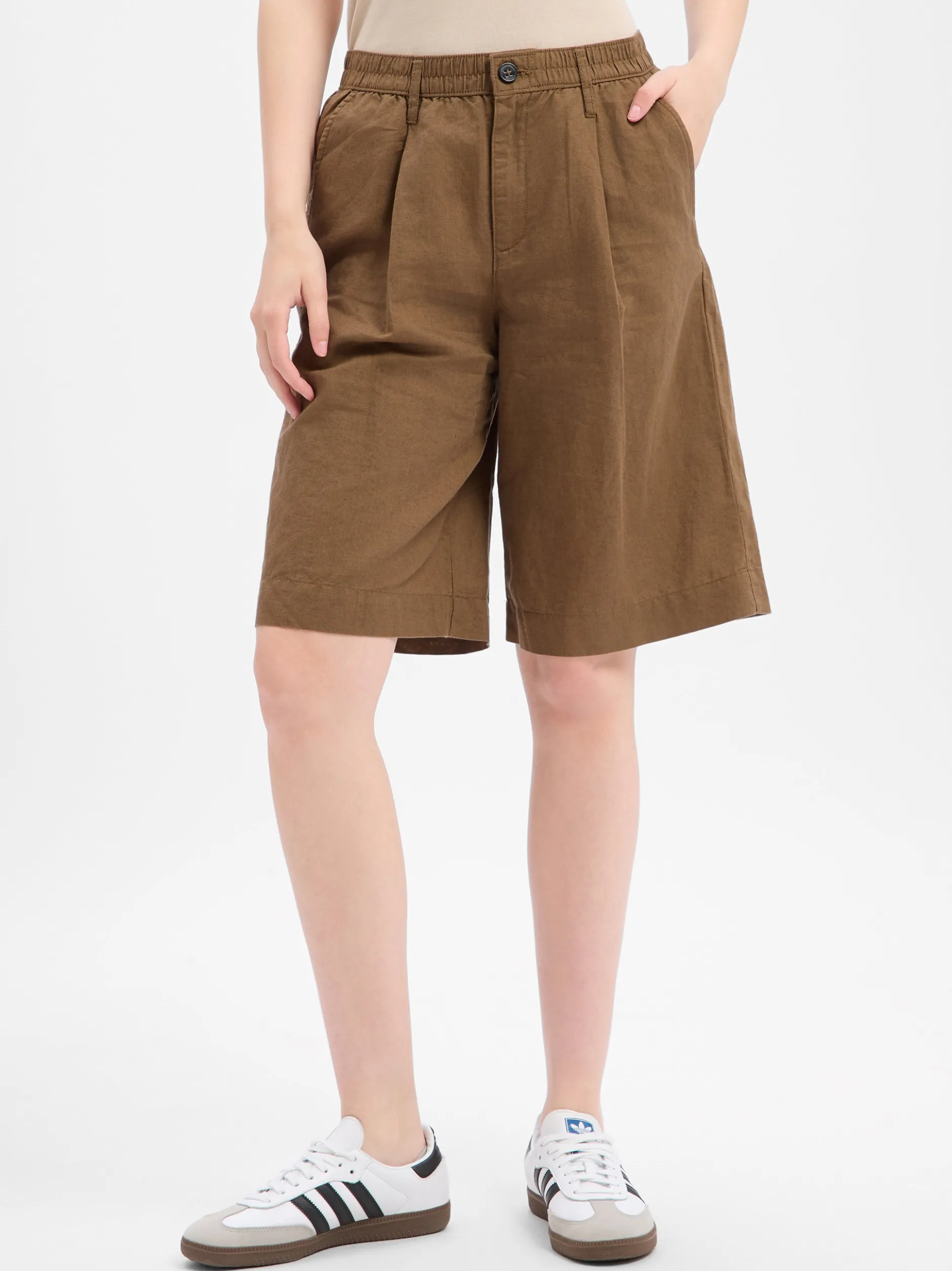 s.Oliver Damen Shorts mit Leinen-Anteil in khaki