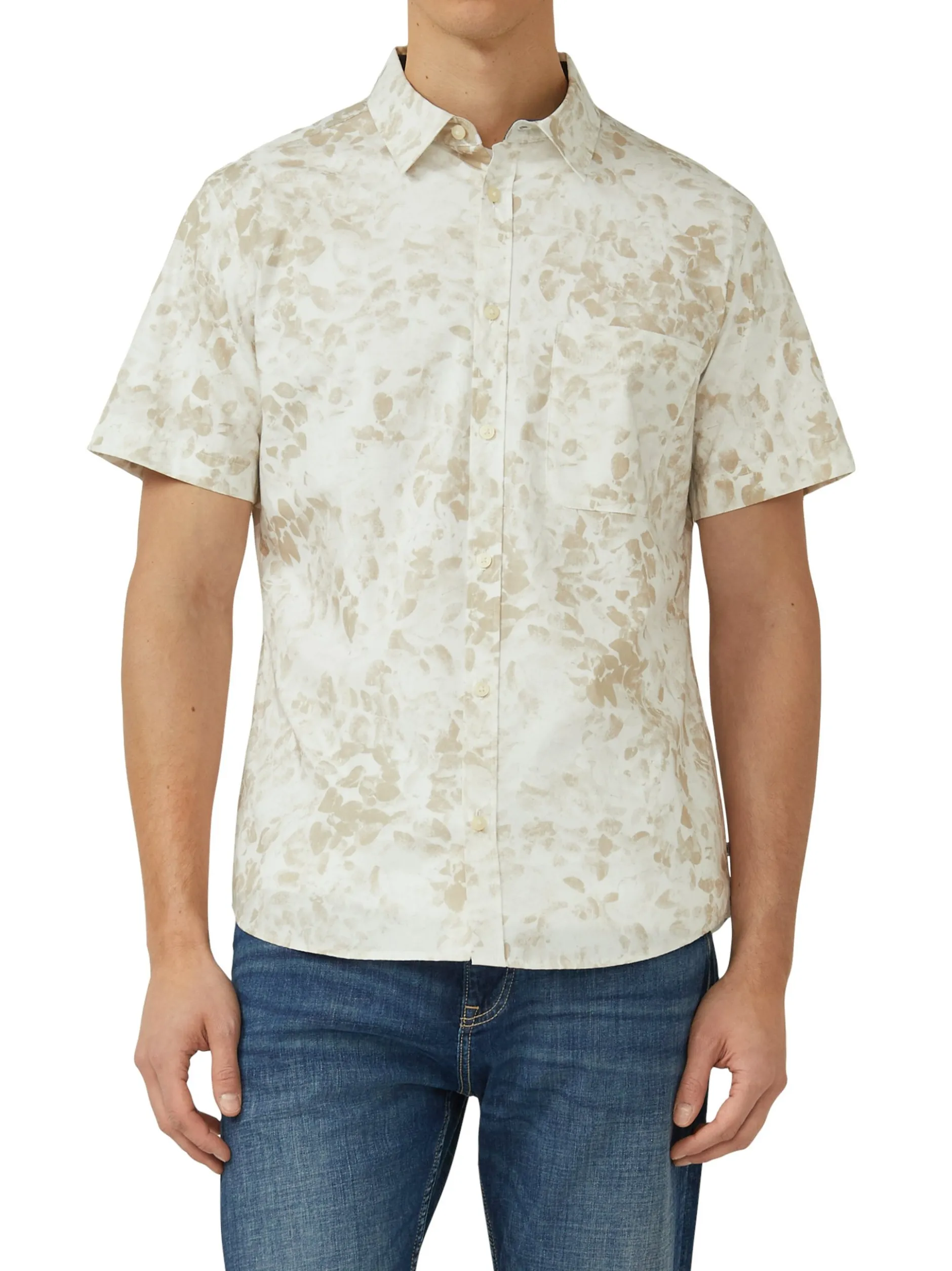 s.Oliver Herren Kurzarmhemd in beige ecru
