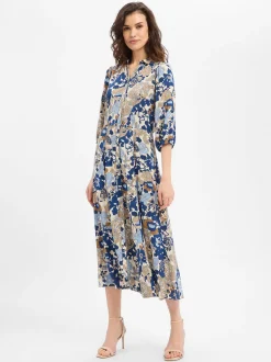 soyaconcept® Damen Kleid in blau beige - Ärmel: Halbarm