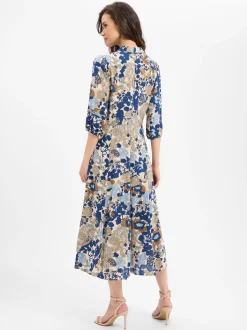 soyaconcept® Damen Kleid in blau beige - Ärmel: Halbarm
