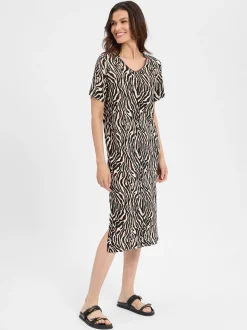 soyaconcept® Damen Kleid mit Leinen-Anteil - SC-Lenise 6 in schwarz beige