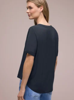Street One Damen Blusenshirt in marine - Ärmel: kurzarm