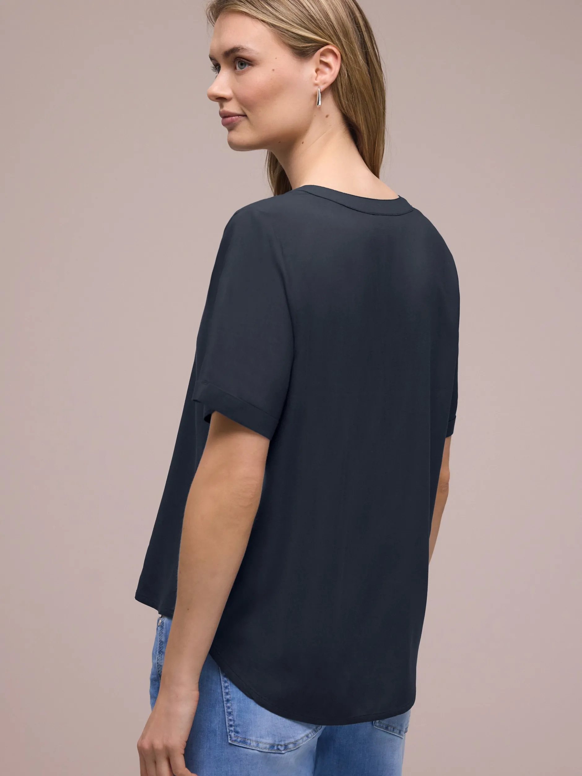 Street One Damen Blusenshirt in marine - Ärmel: kurzarm