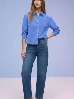 Street One Damen Cordbluse in blau - Ärmel: langarm