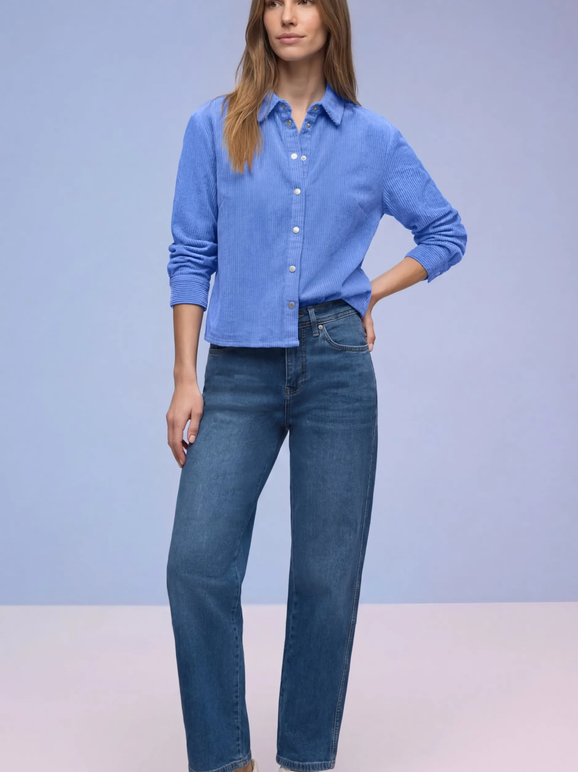 Street One Damen Cordbluse in blau - Ärmel: langarm