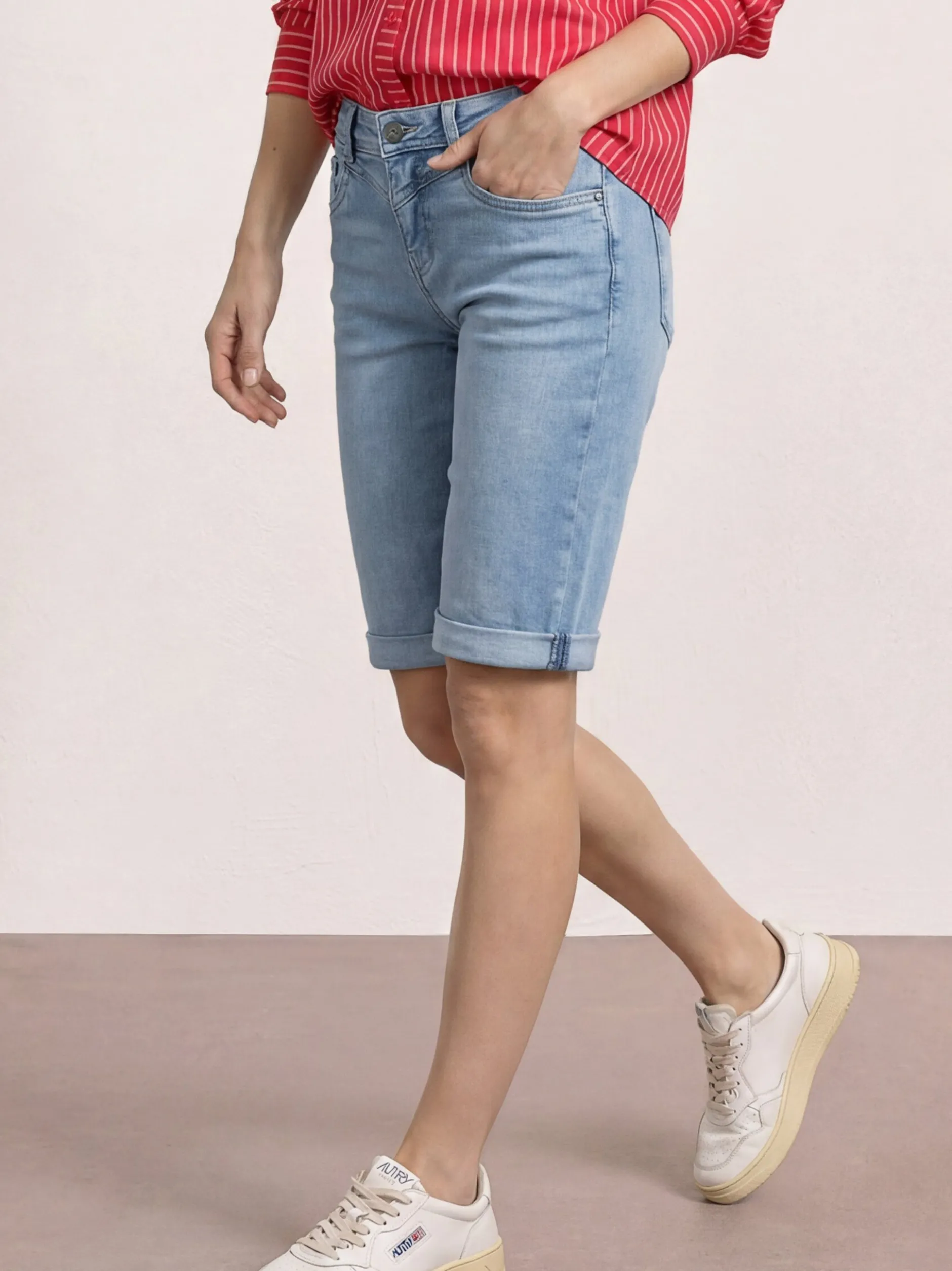 Street One Damen Jeans-Bermudas in light stone
