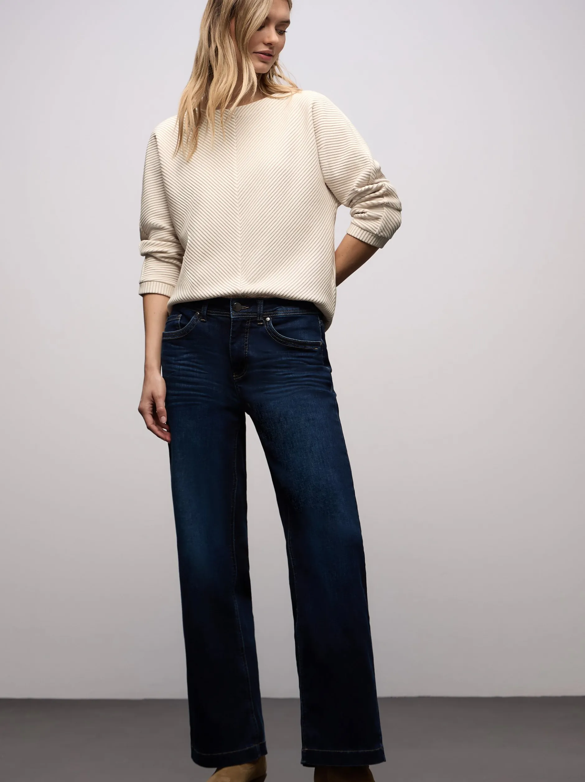 Street One Damen Langarmshirt in beige ecru