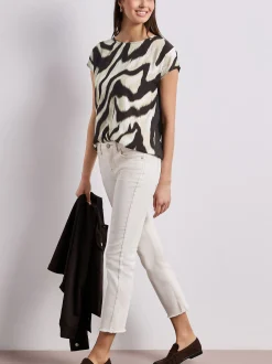 Street One Damen Shirt in beige schoko - Ärmel: kurzarm