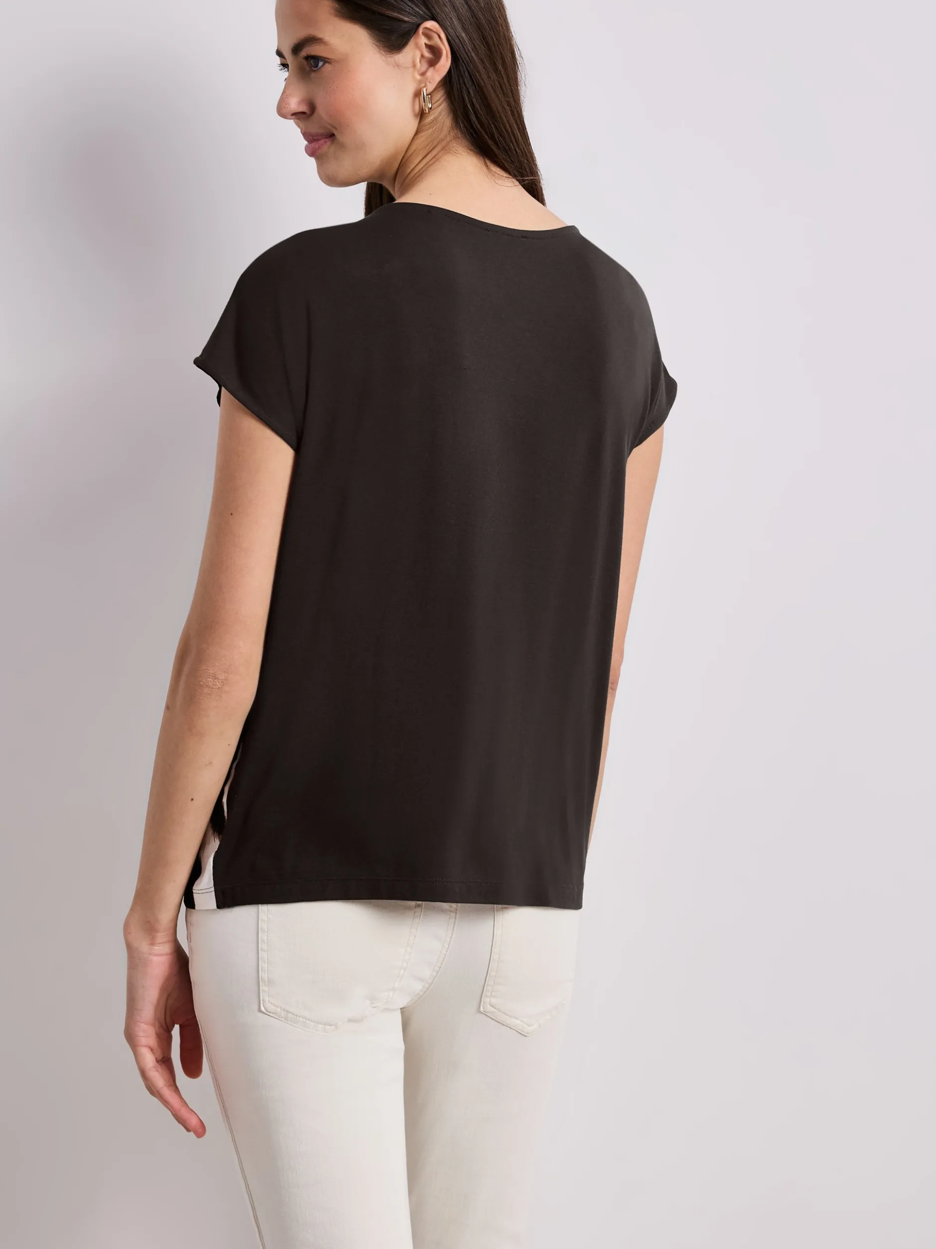 Street One Damen Shirt in beige schoko - Ärmel: kurzarm