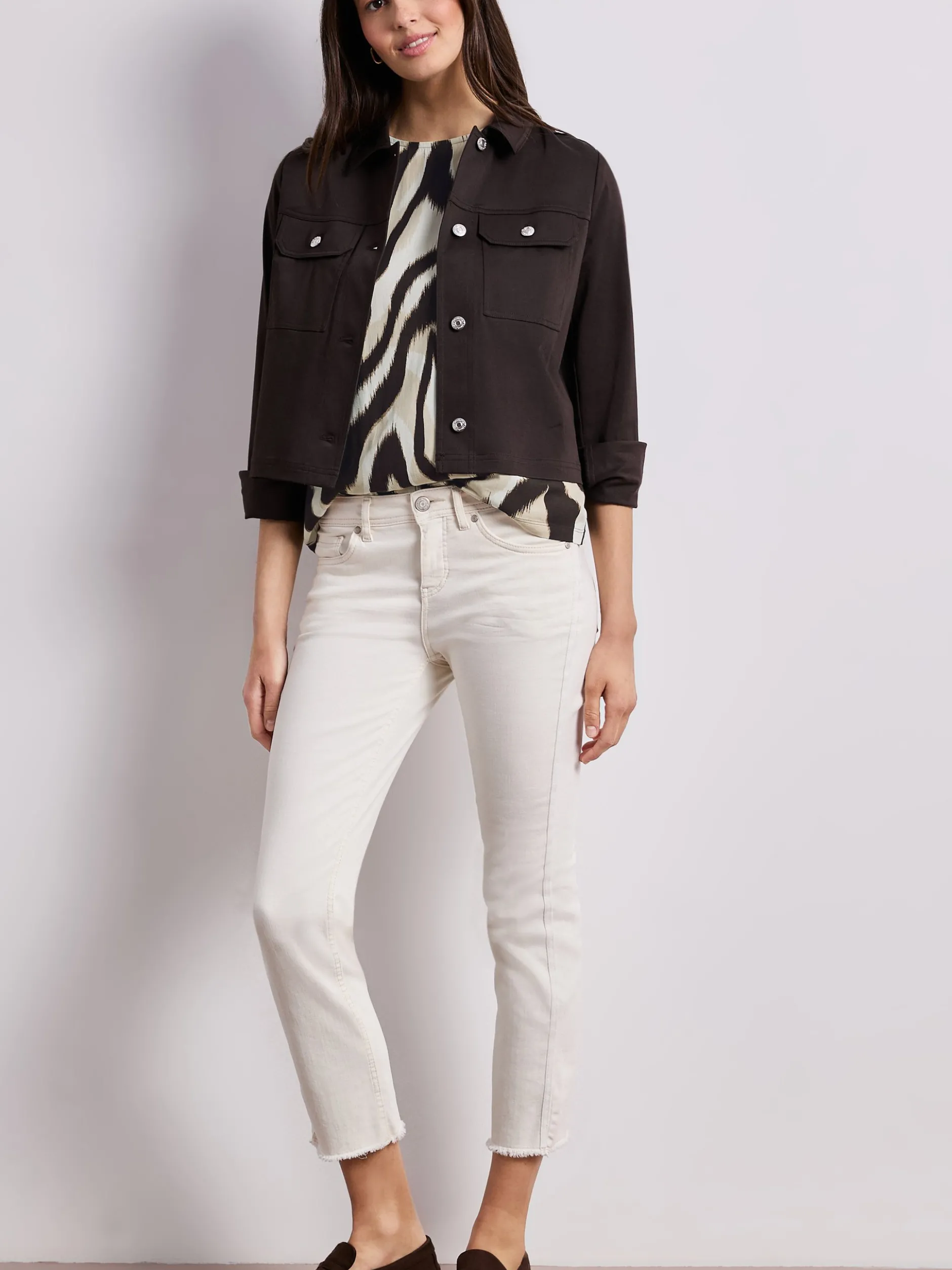 Street One Damen Shirt in beige schoko - Ärmel: kurzarm