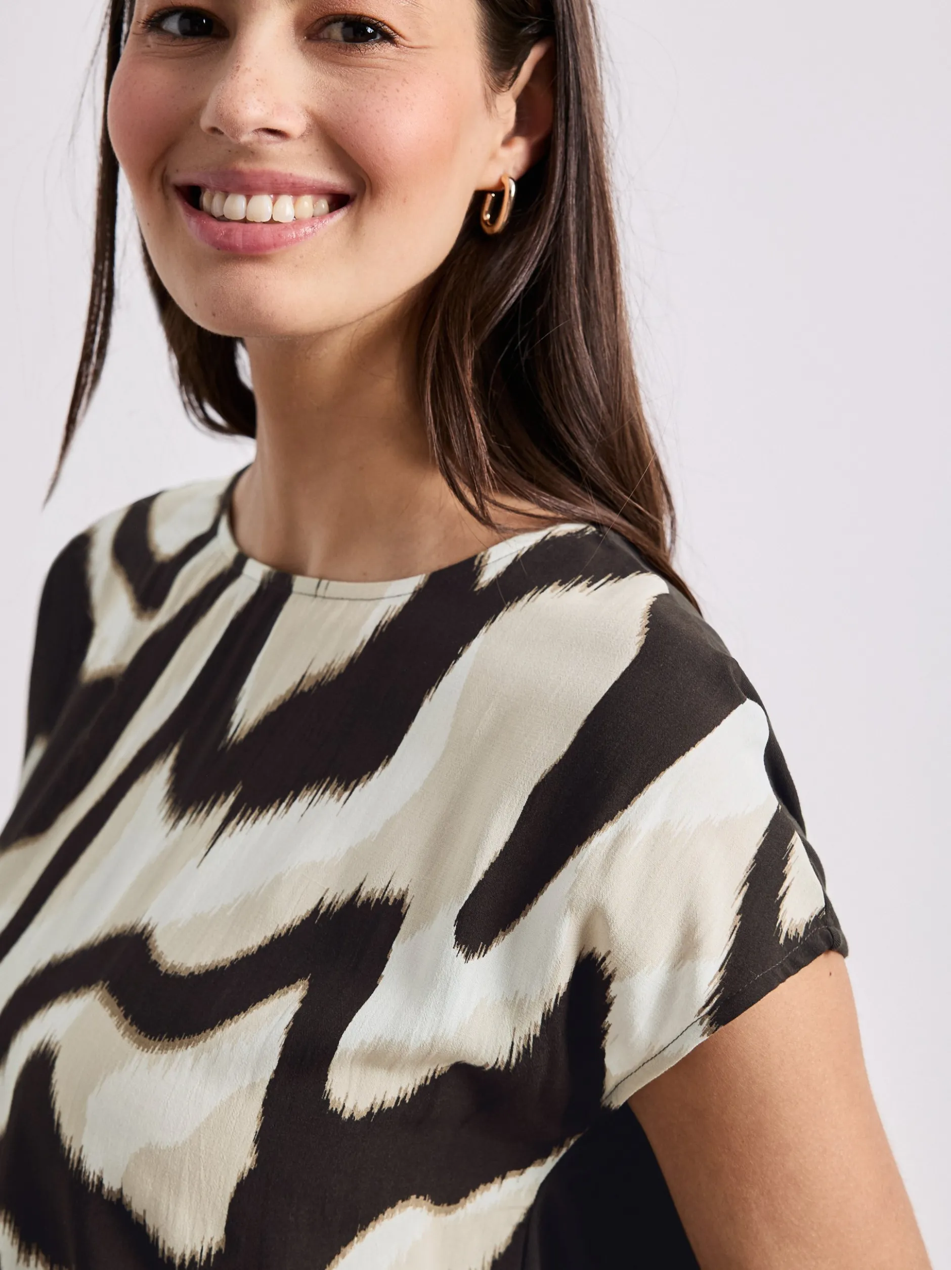 Street One Damen Shirt in beige schoko - Ärmel: kurzarm