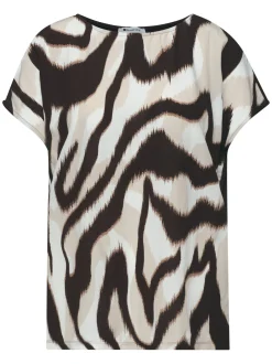 Street One Damen Shirt in beige schoko - Ärmel: kurzarm