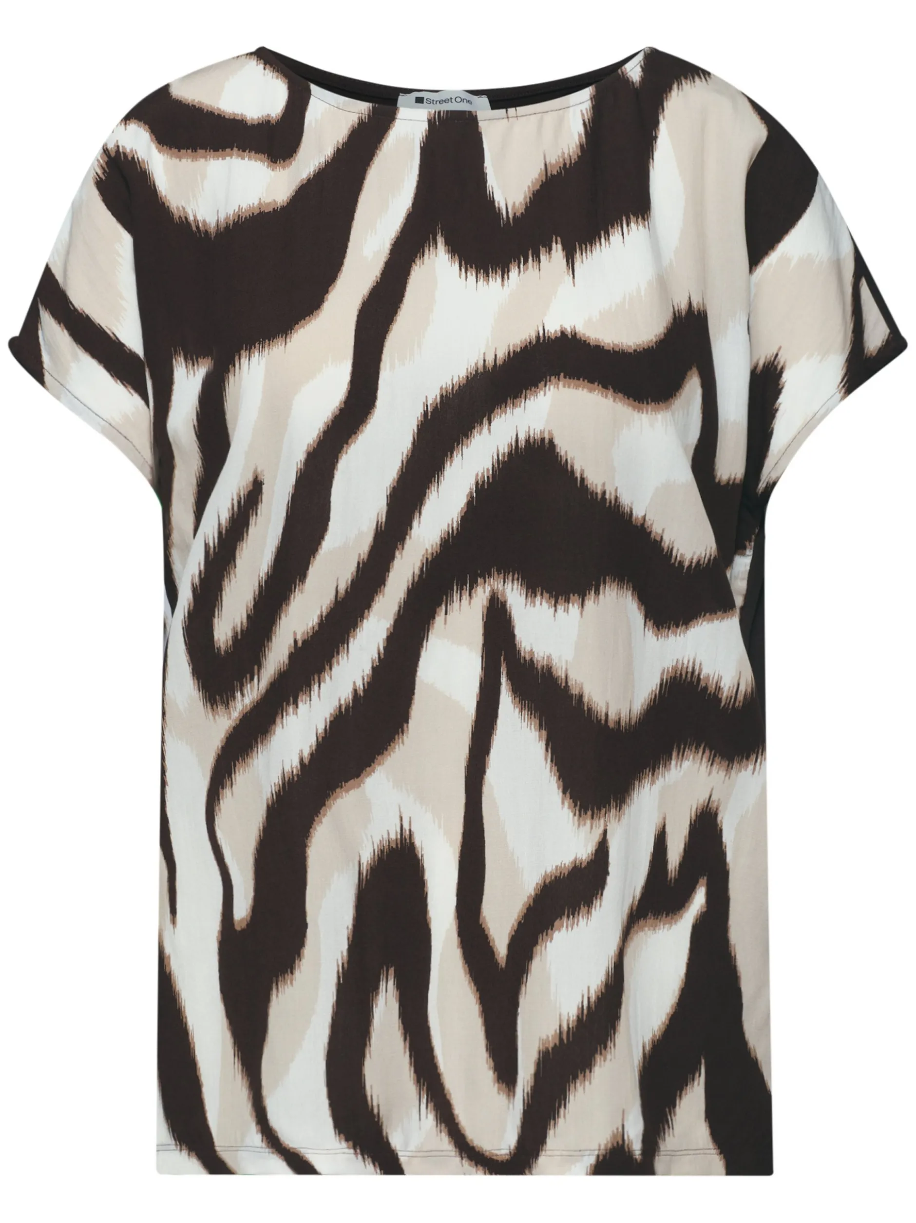 Street One Damen Shirt in beige schoko - Ärmel: kurzarm