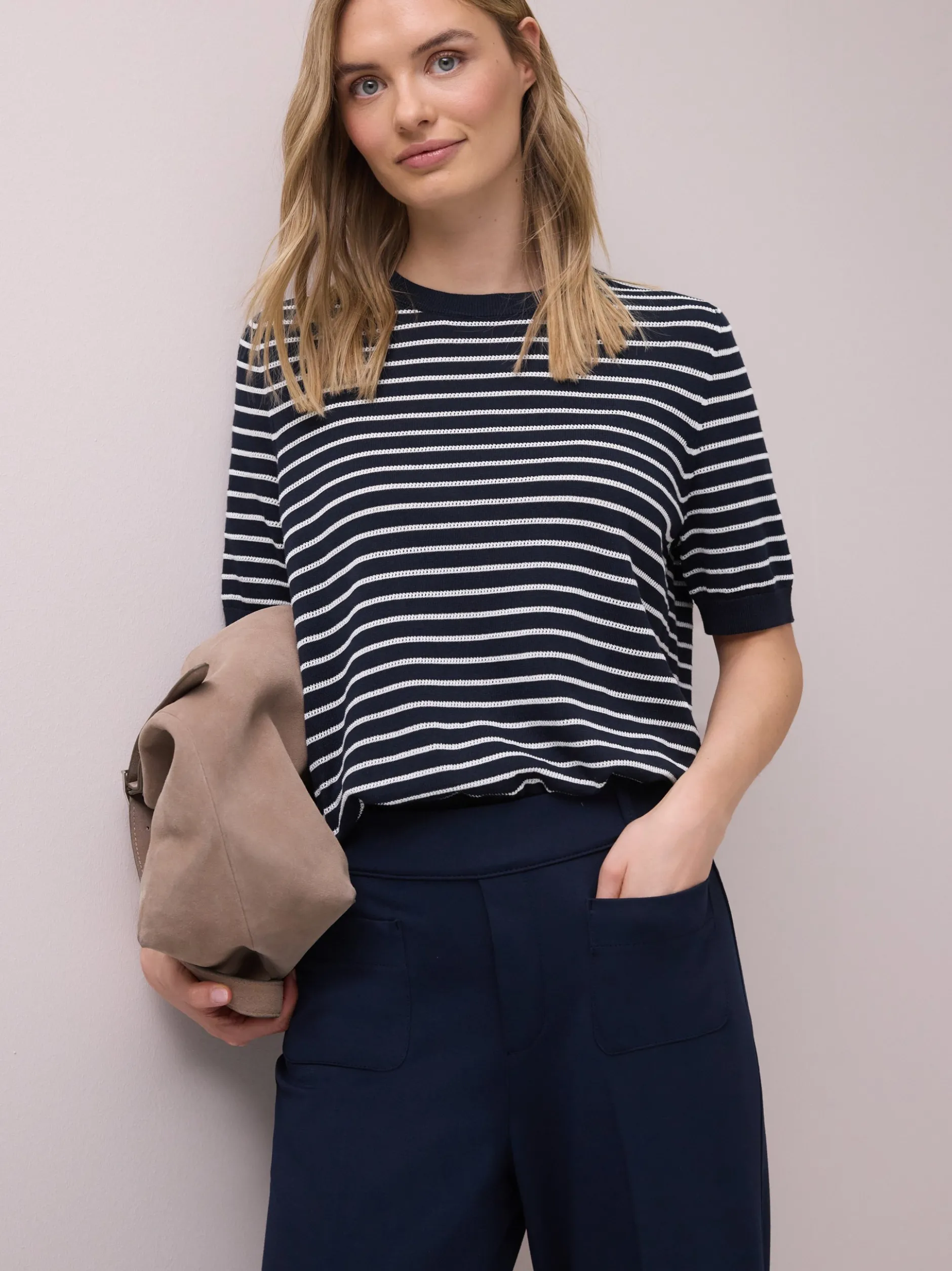 Street One Damen Strickshirt in marine weiß