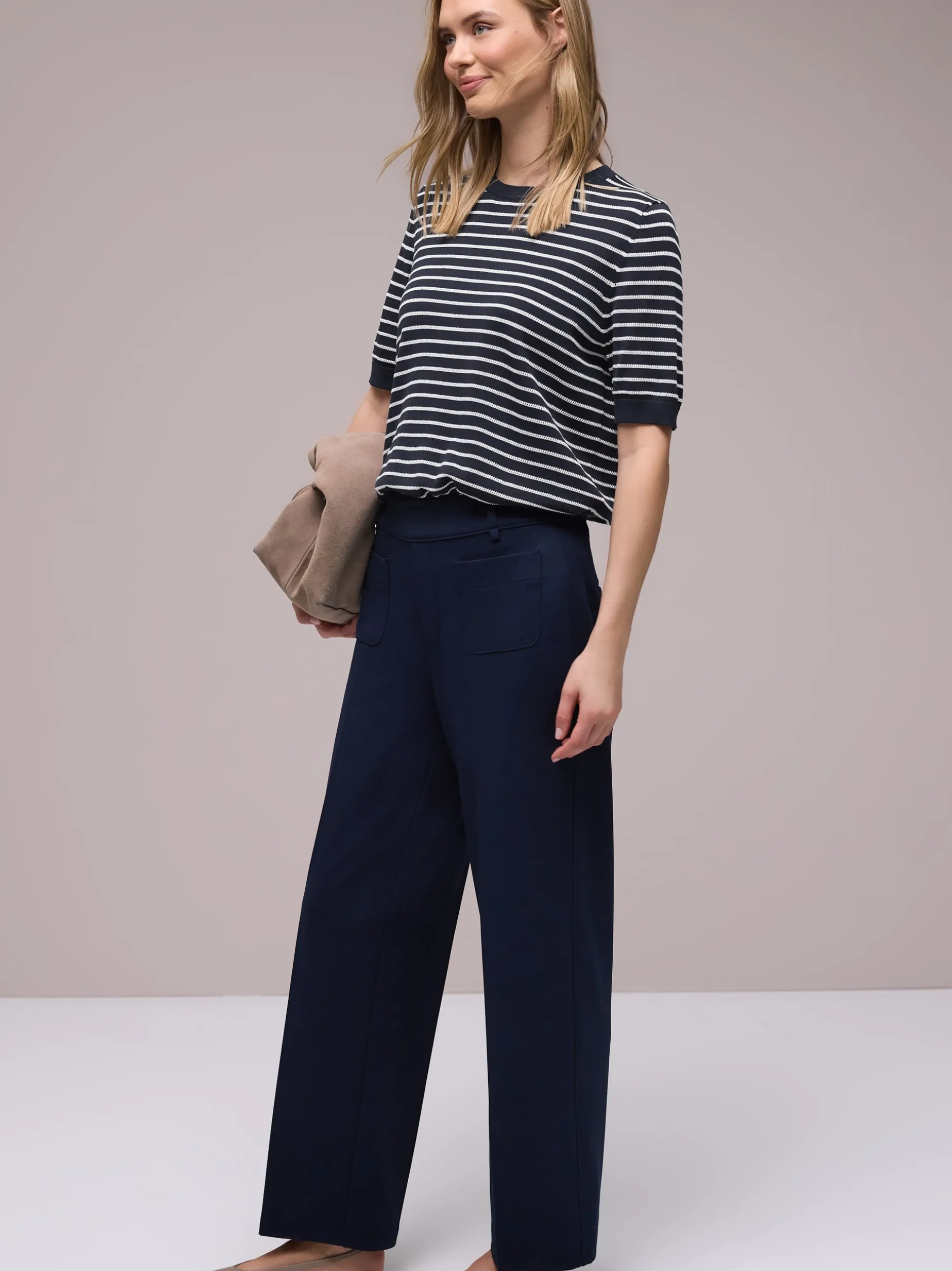 Street One Damen Strickshirt in marine weiß