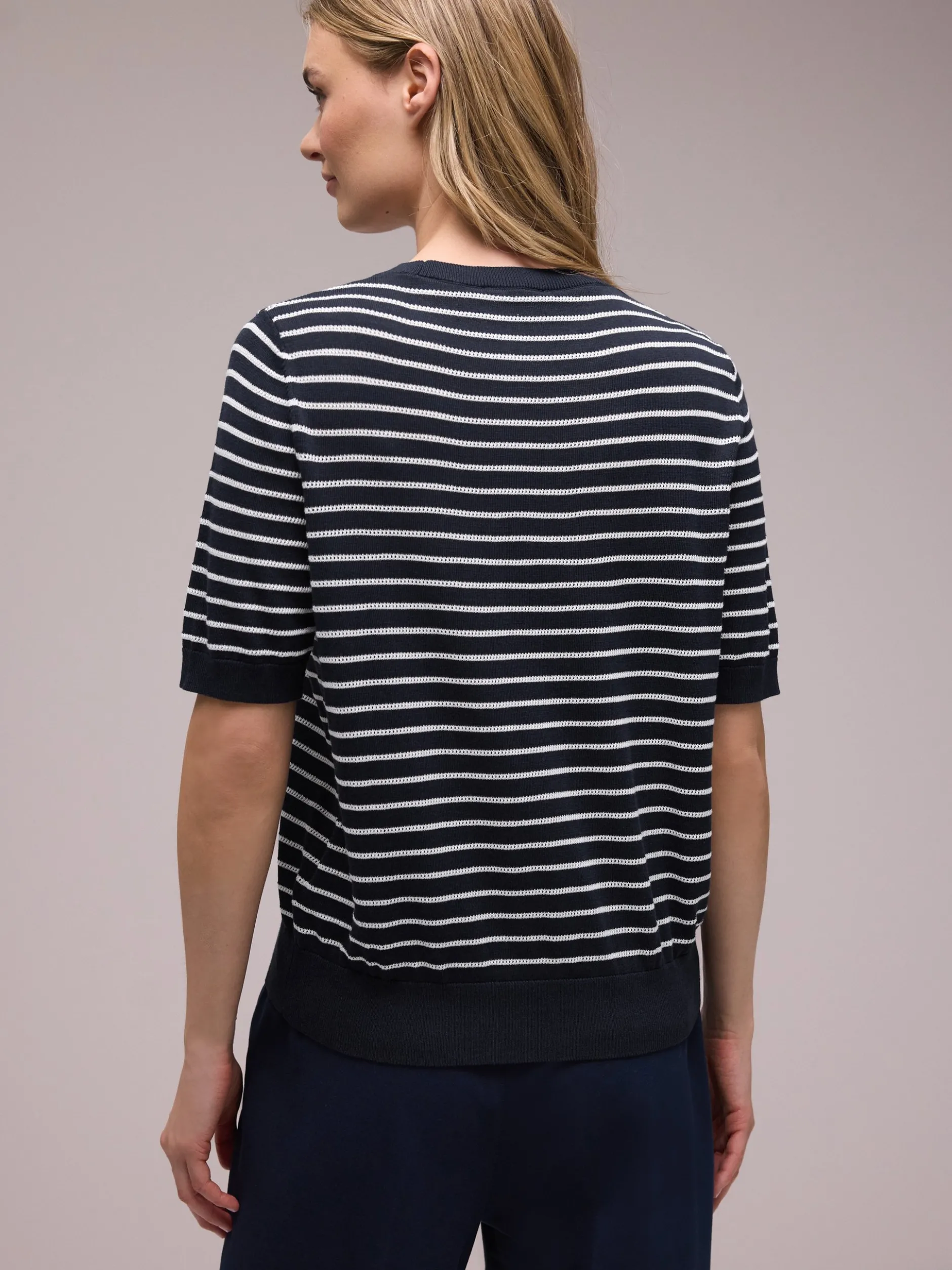 Street One Damen Strickshirt in marine weiß