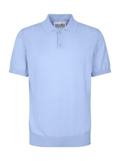 Studio Seidensticker Herren Strick Polo - Regular Fit in hellblau