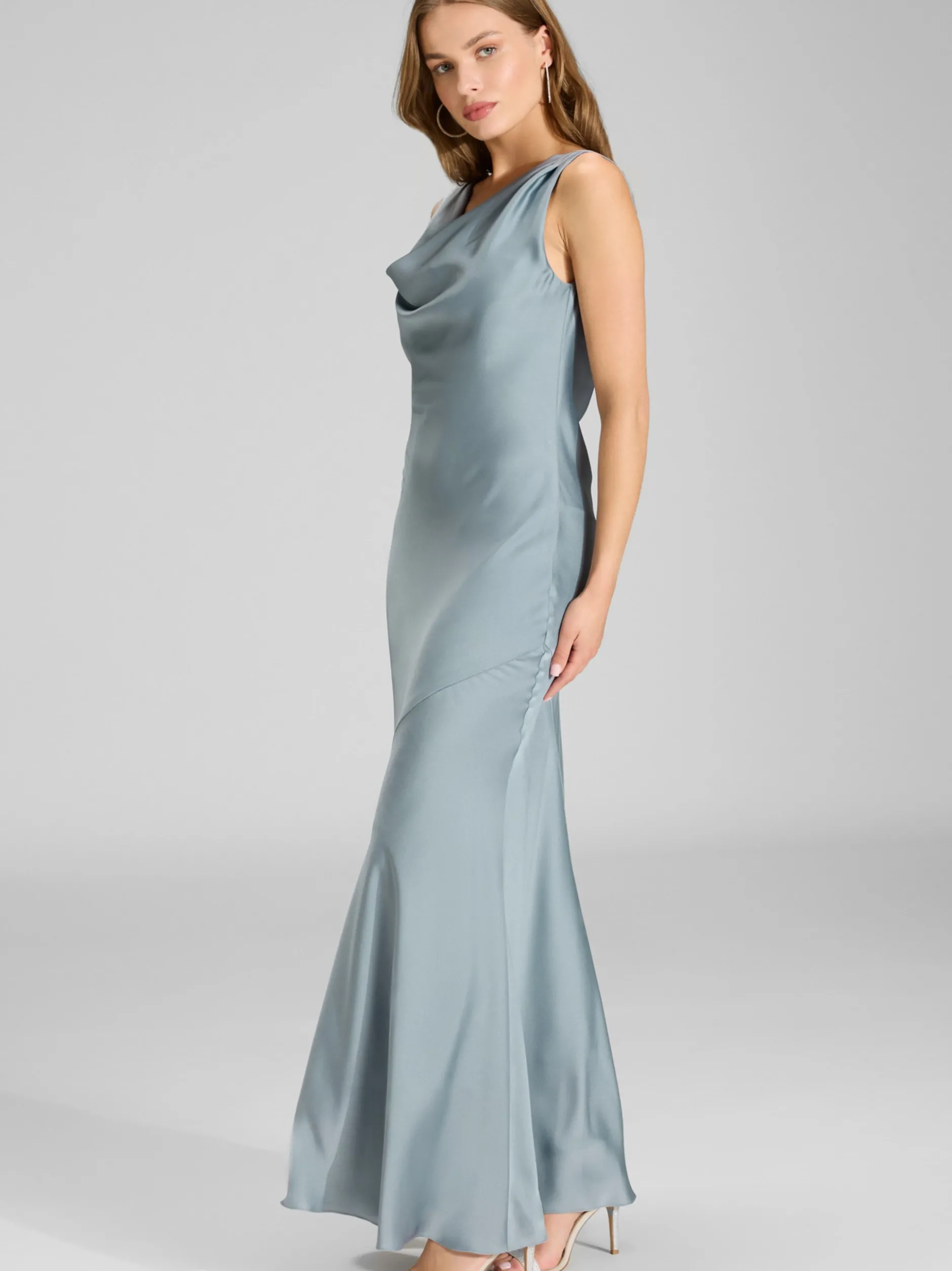 Swing Damen Abendkleid in blau - Ausschnitt: Wasserfall