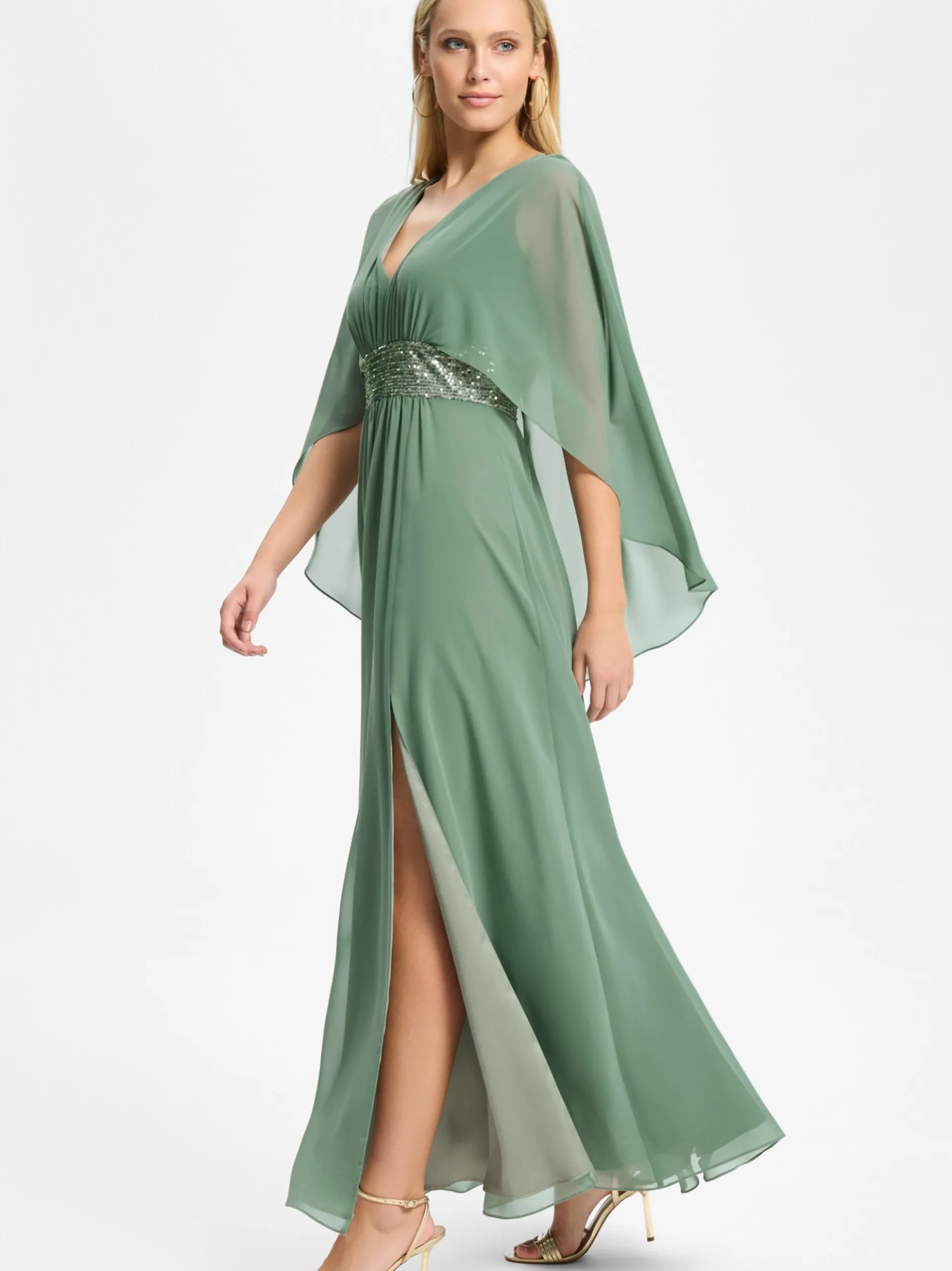 Swing Damen Abendkleid in lind - Ärmel: ohne Arm