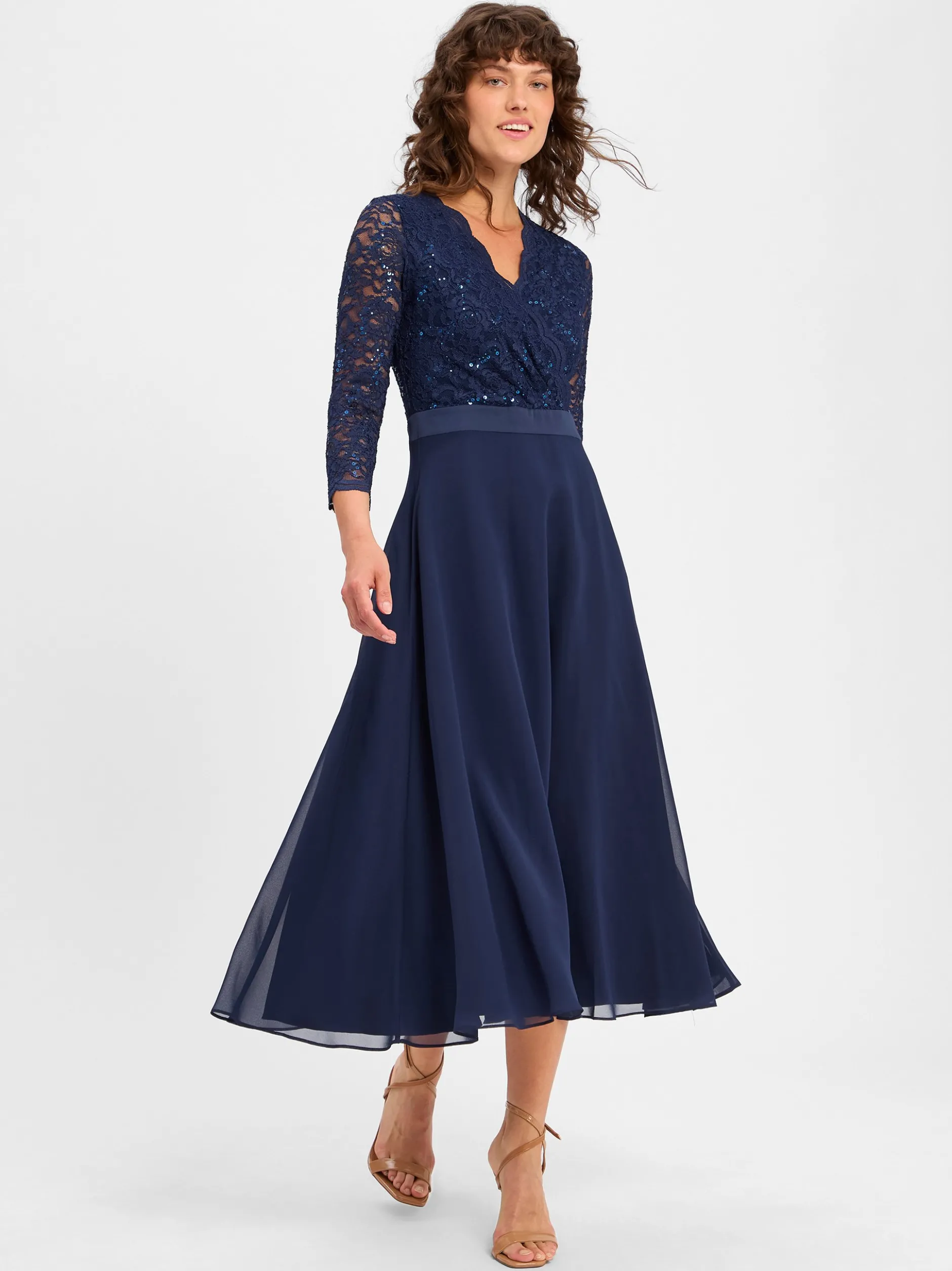 Swing Damen Abendkleid in marine - Ärmel: 3/4 Arm