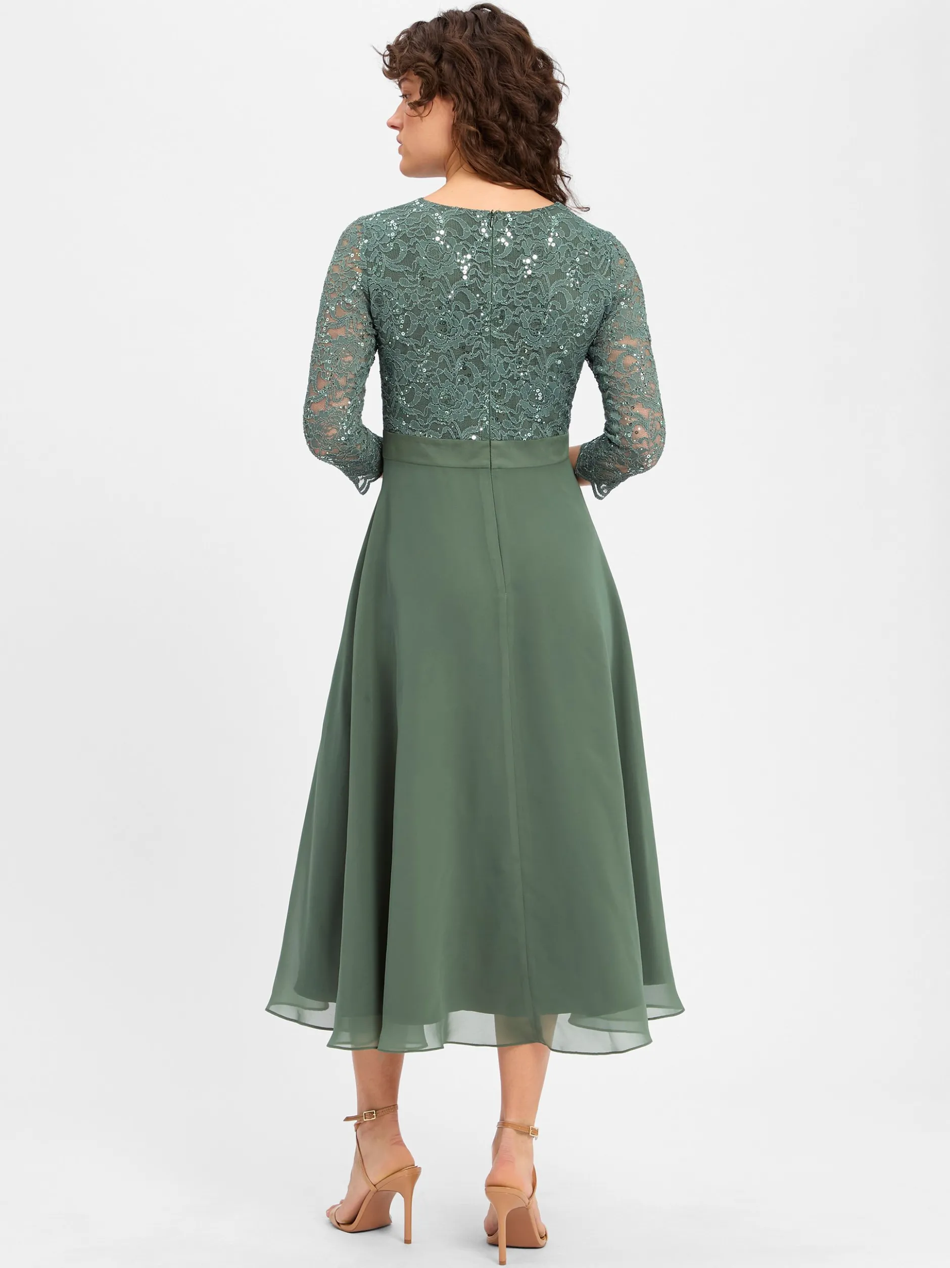 Swing Damen Abendkleid in oliv - Ärmel: 3/4 Arm