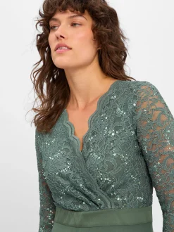 Swing Damen Abendkleid in oliv - Ärmel: 3/4 Arm