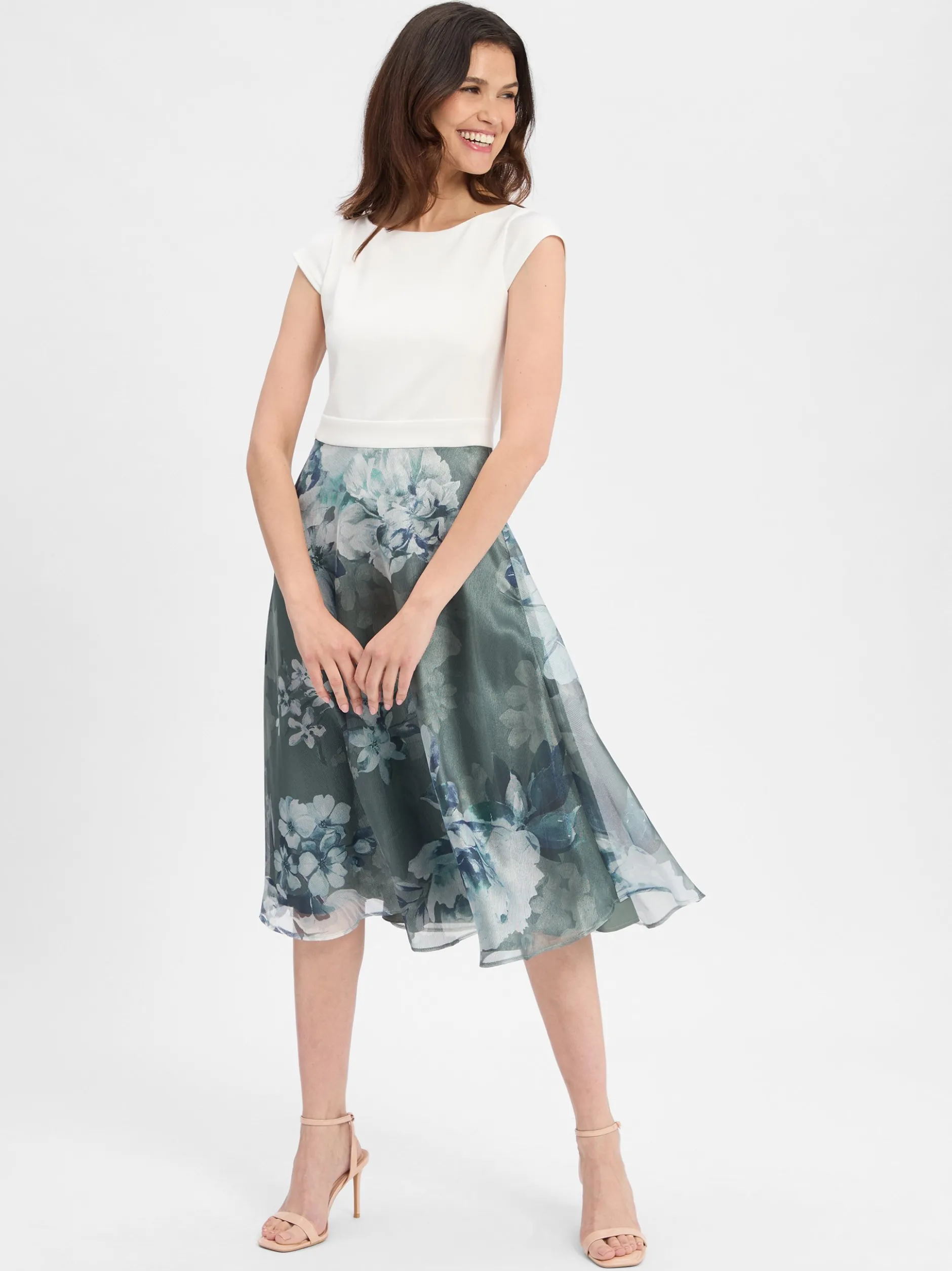 Swing Damen Abendkleid in weiß schilf - Länge: midi