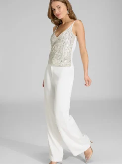 Swing Damen Pailletten-Top in silber beige