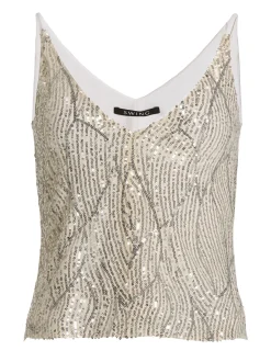 Swing Damen Pailletten-Top in silber beige