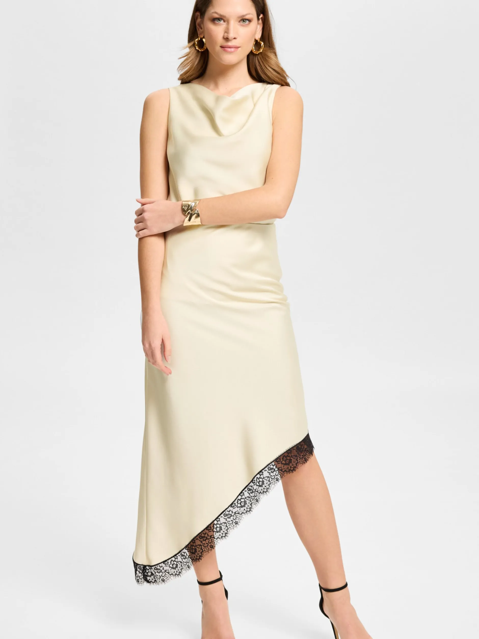 Swing Damen Satinrock in beige - Länge: midi
