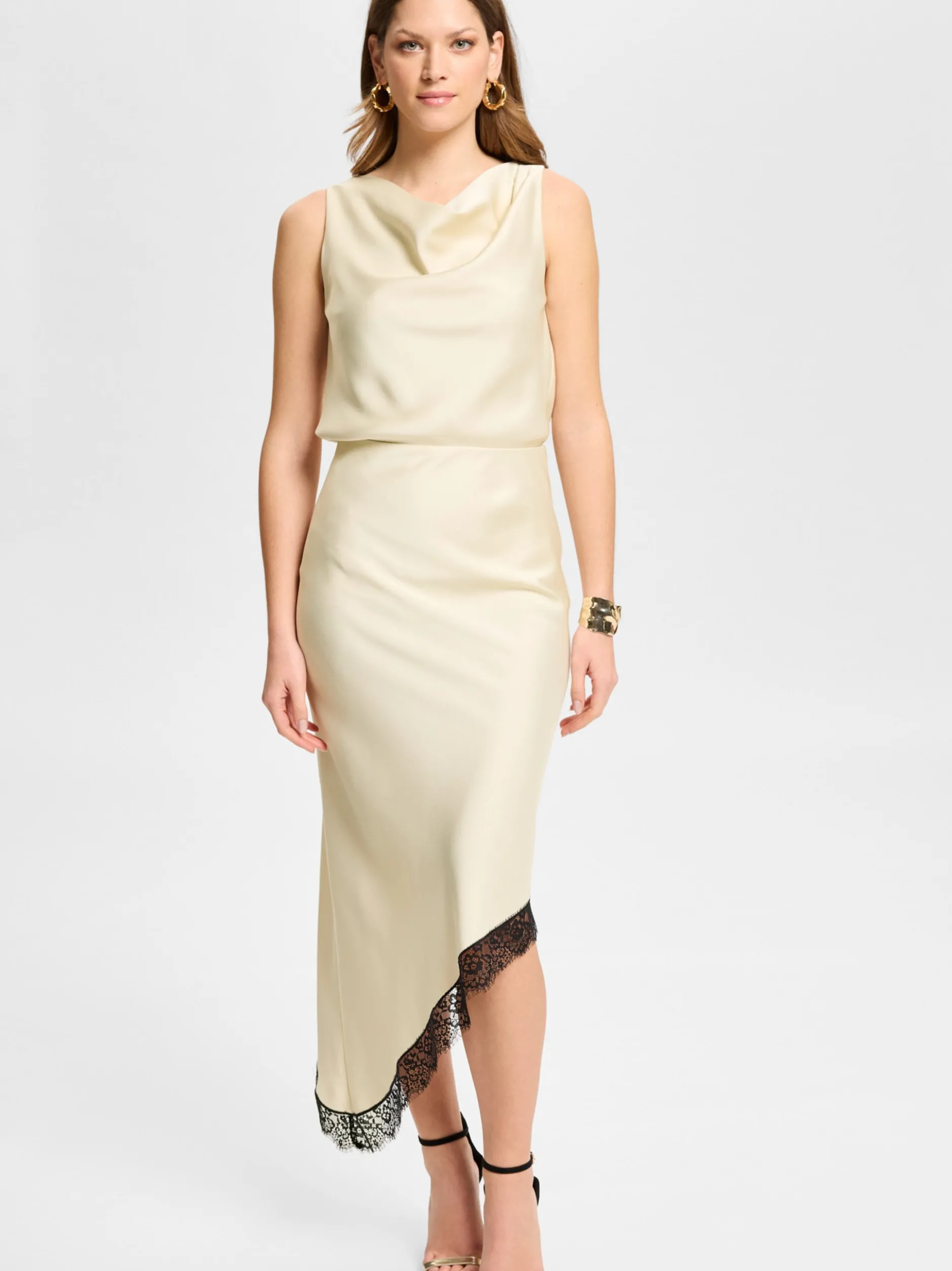 Swing Damen Satinrock in beige - Länge: midi