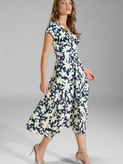 Swing Damen Sommerkleid in marine ecru - Länge: verkürzt