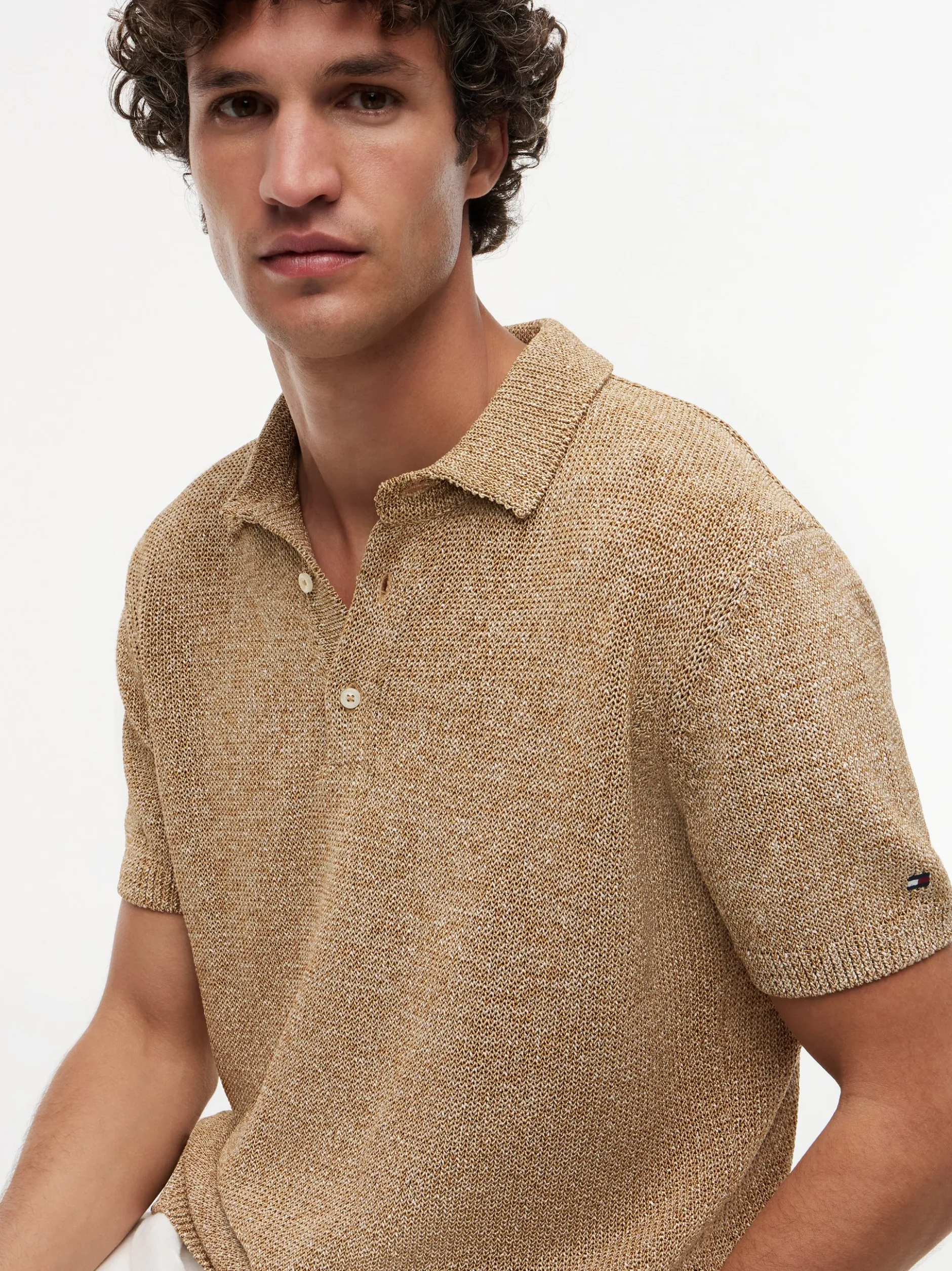 Tommy Hilfiger Tailored Herren Strick-Poloshirt in beige braun
