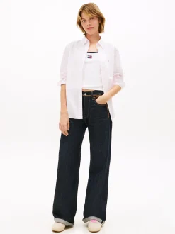 Tommy Jeans Damen Bluse in rosa weiß - Ärmel: langarm