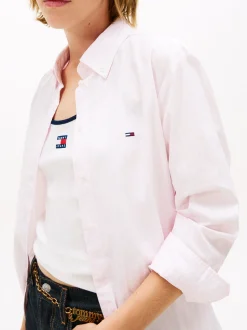 Tommy Jeans Damen Bluse in rosa weiß - Ärmel: langarm