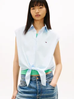 Tommy Jeans Damen Sommerbluse in hellblau weiß