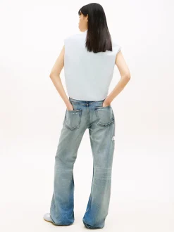 Tommy Jeans Damen Sommerbluse in hellblau weiß