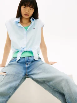 Tommy Jeans Damen Sommerbluse in hellblau weiß