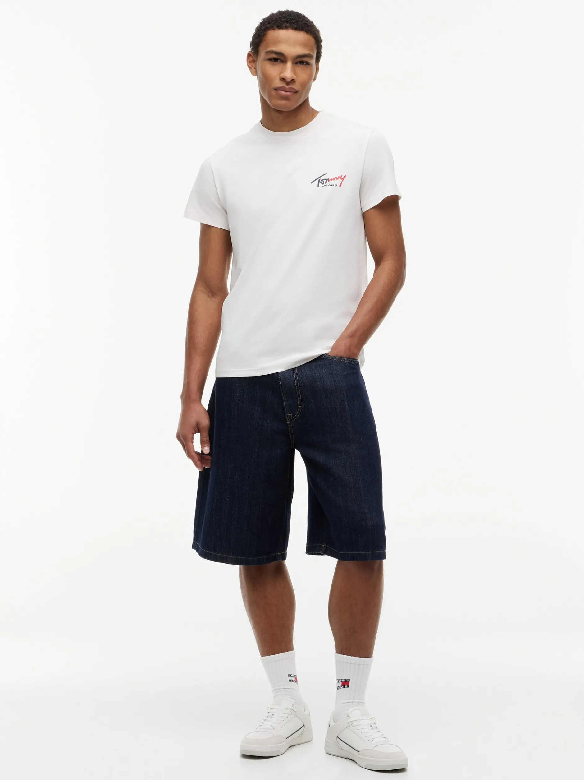 Tommy Jeans Herren Jeans-Shorts mit Leinen-Anteil - Theo in blue stone