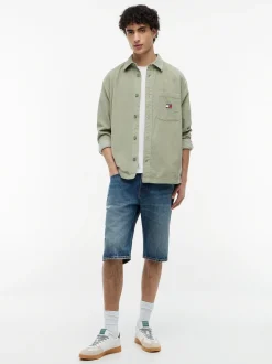 Tommy Jeans Herren Overshirt in lind - Ausschnitt: Kent