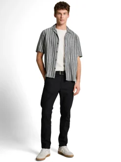 Tom Tailor Denim Herren Kurzarmhemd mit Leinen in schwarz ecru