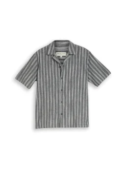 Tom Tailor Denim Herren Kurzarmhemd mit Leinen in schwarz ecru