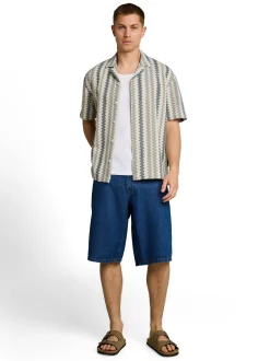 Tom Tailor Denim Herren Kurzarmhemd in beige indigo